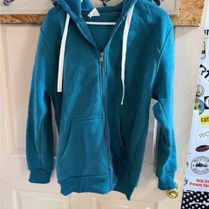 Men’s  Teal Zip-Up Hoodie Jacket with Hood